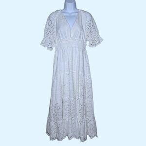 Beulah White Eyelet Tiered Midi Dress